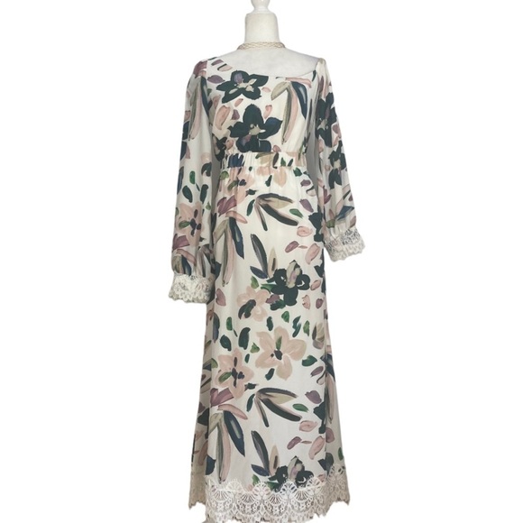 Stone Cold Fox Silk floral Off One Shoulder Maxi Dress with Lace detailing Rare - Picture 6 of 16
